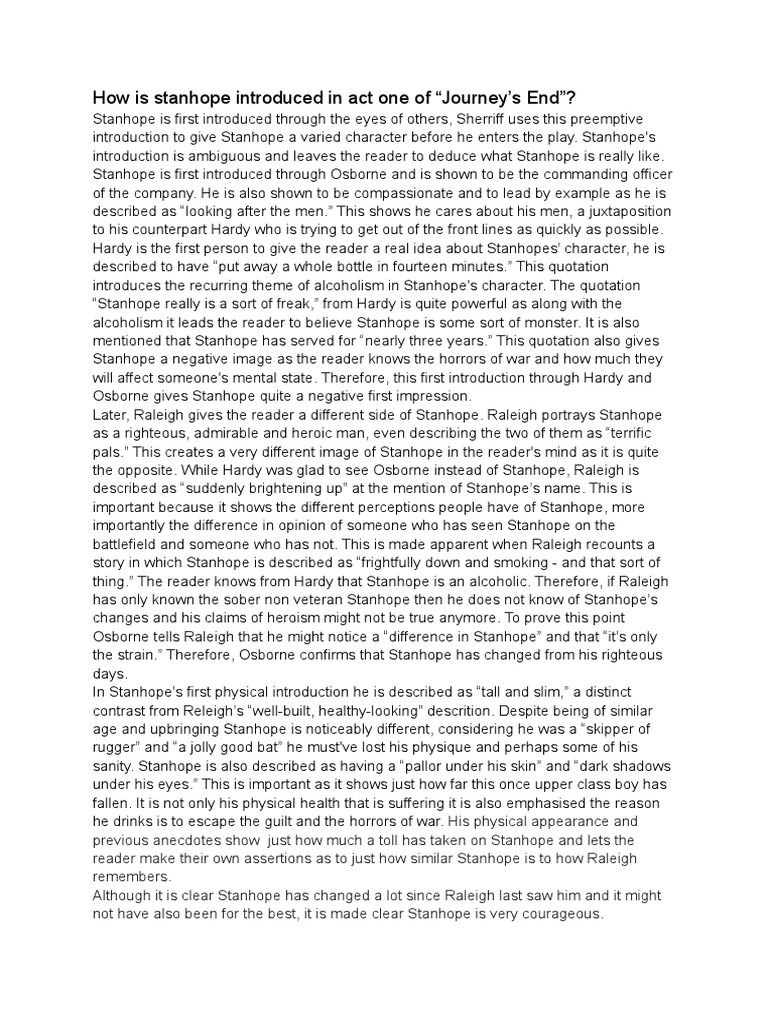 How Is Stanhope Introduced in Act One of "Journey's End" PDF