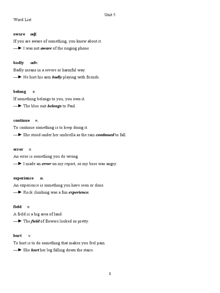 Book 1 Unit 5 | PDF