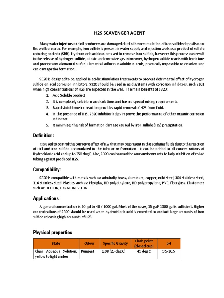 H2S Scavenger Agent 1.1 PDF Sulfide Acid