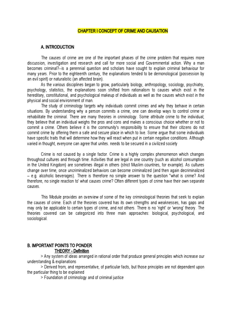 Chapter I Concept of Crime and Causation | PDF | Criminology ...