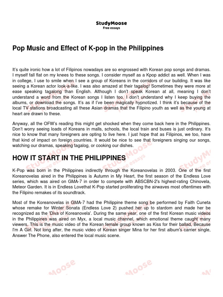 Pop Music and Effect of K-Pop in The Philippines | PDF