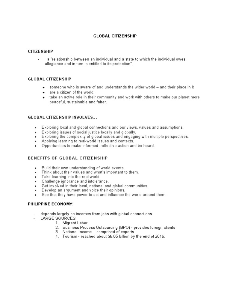 Global Citizenship Pdf Citizenship Experience