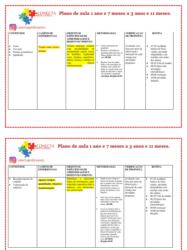 Plano de Aula para Educação Infantil BNCC | PDF | Aprendizado