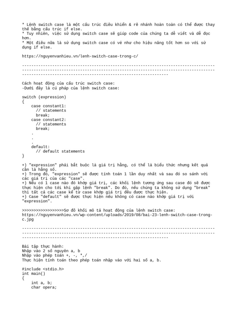 Hàm Switch Case | PDF