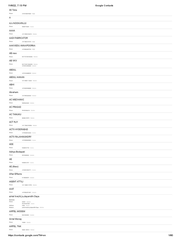 Google contacts pdf