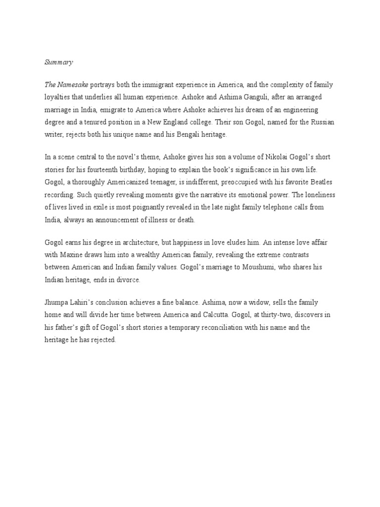 The Namesake Portrays Both The Immigrant Experience in America, and The ...