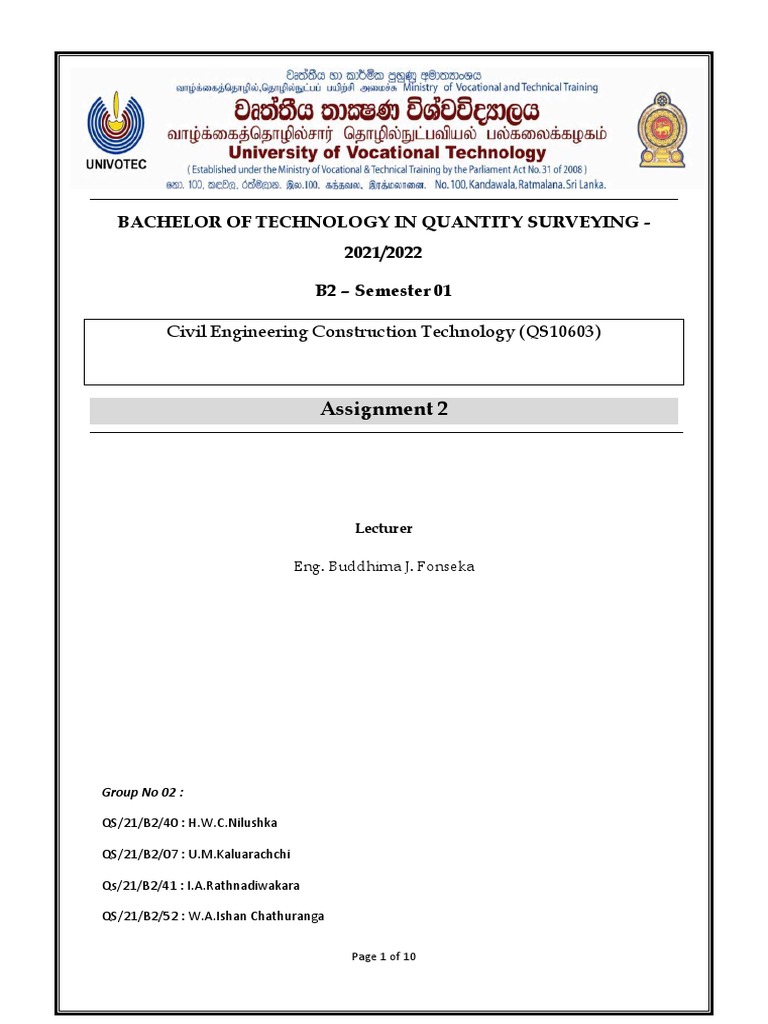 Group No 2 (QS10603) Assignment 2 PDF Water Purification Water Supply