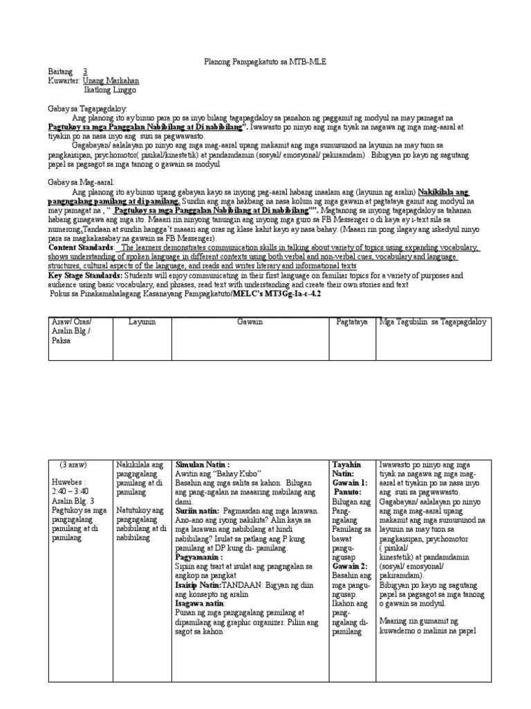 MTB MLE Learning Plan - Modyul 3 | PDF