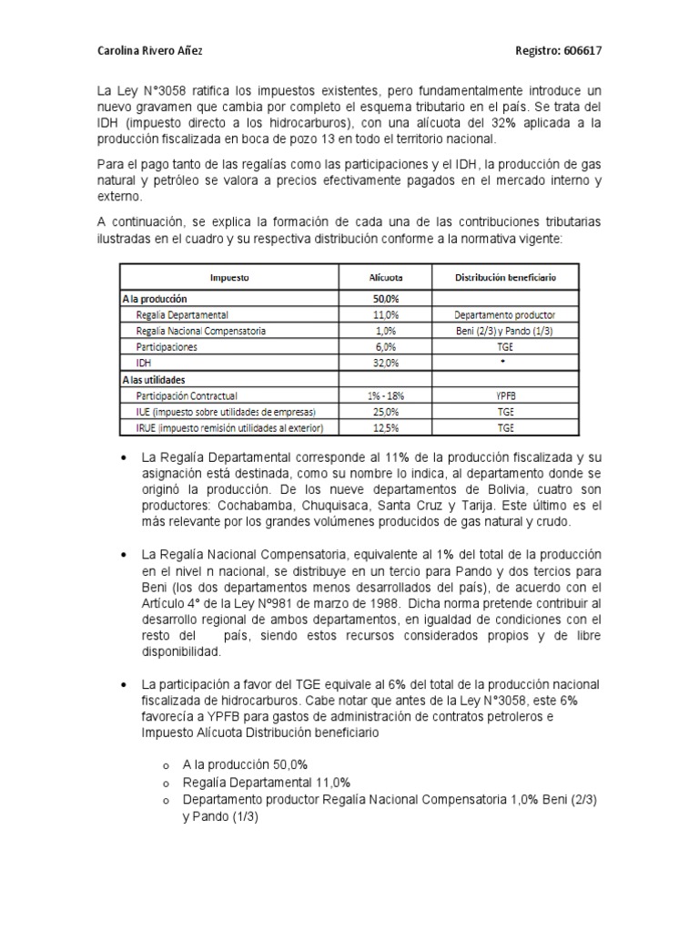 Impuesto Directo a los Hidrocarburos en Bolivia | PDF | Impuestos ...