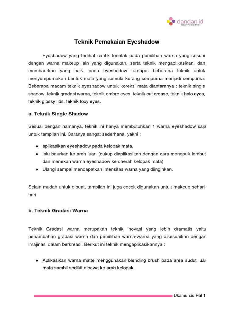 Teknik Pemakaian Eyeshadow: A. Teknik Single Shadow | PDF