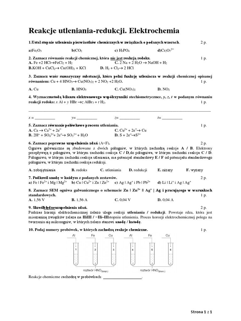 Zaznacz Równanie Reakcji Chemicznej Która Nie Jest Reakcją Redoks