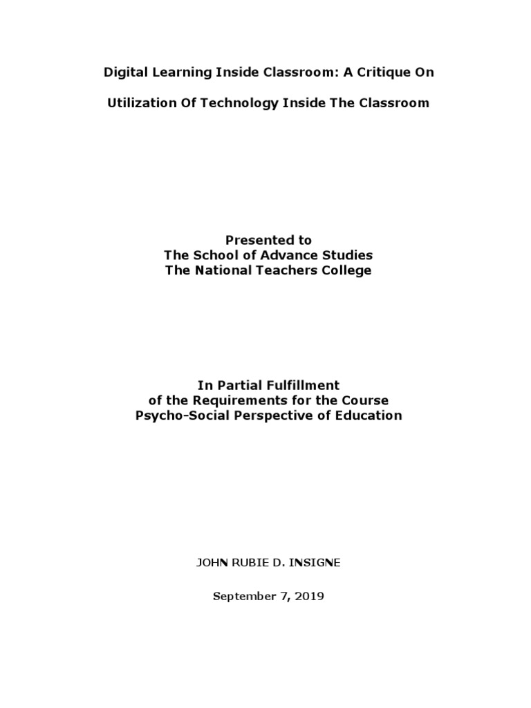 Critique of Digital Learning in Classrooms | PDF | Teaching Method ...