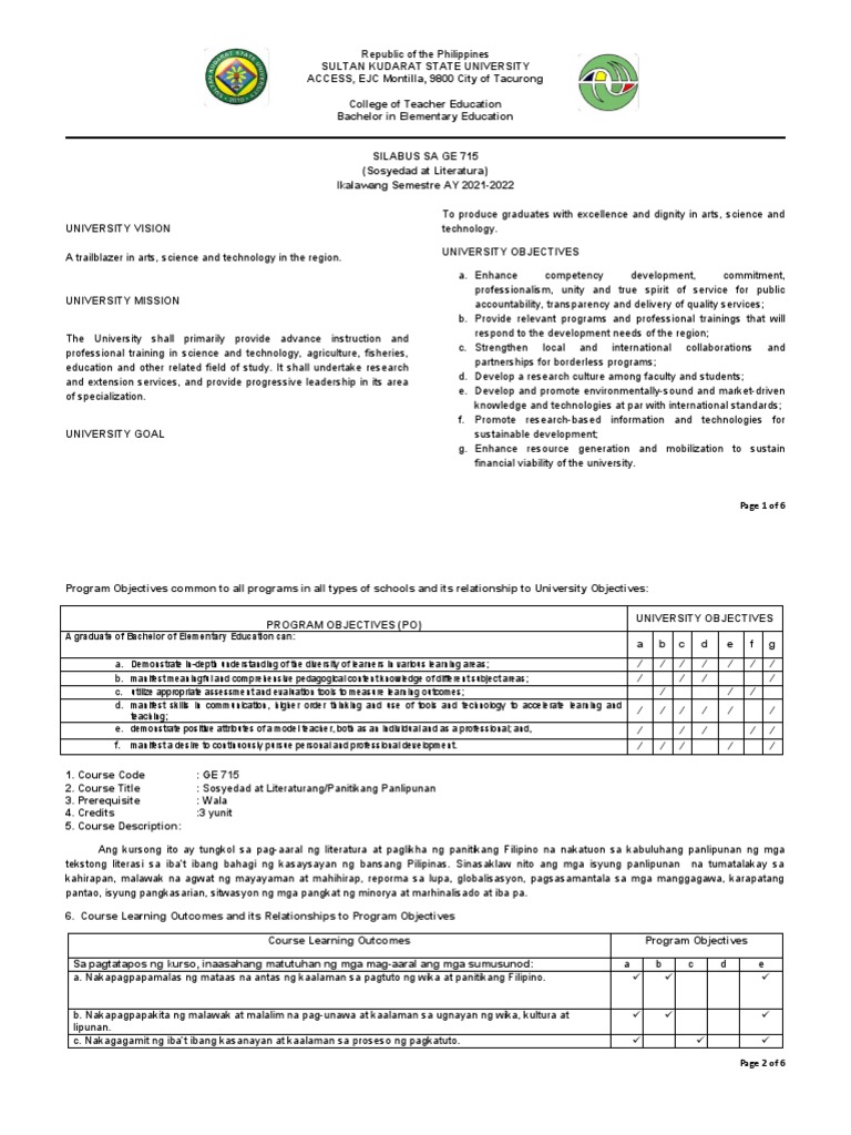 Republic of the philippines sultan kudarat state university college of