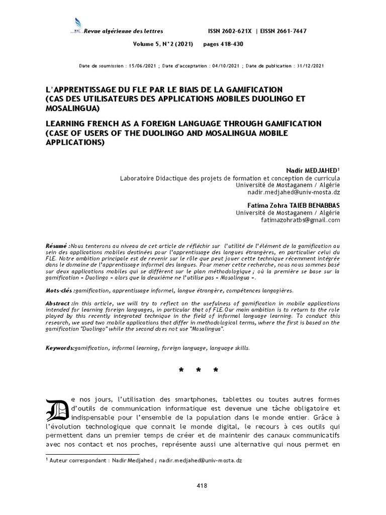 Gamification dans l'apprentissage du FLE | PDF | Apprentissage ...