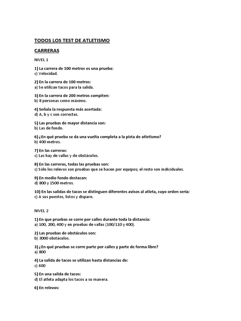 Test de Atletismo: Pruebas y Reglas | PDF | Deporte del atletismo ...