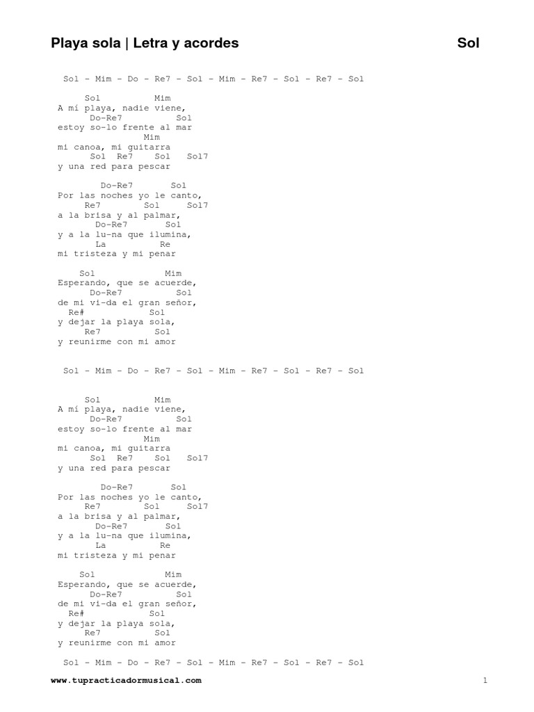 Playa Sola - Letra y Acordes - Sol | PDF