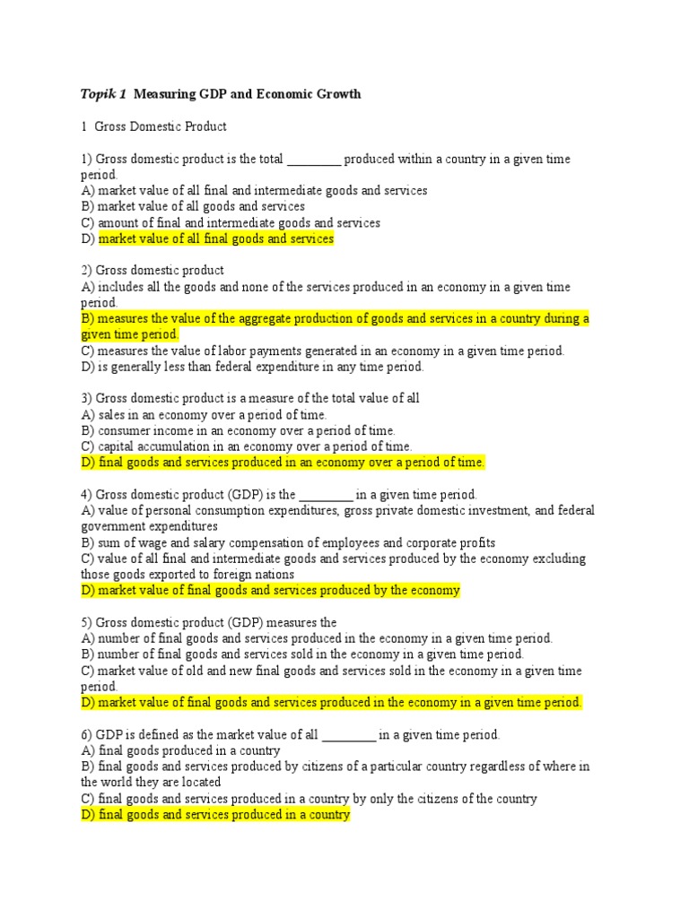 Topik 1 Measuring Gdp And Economic Growth Pdf