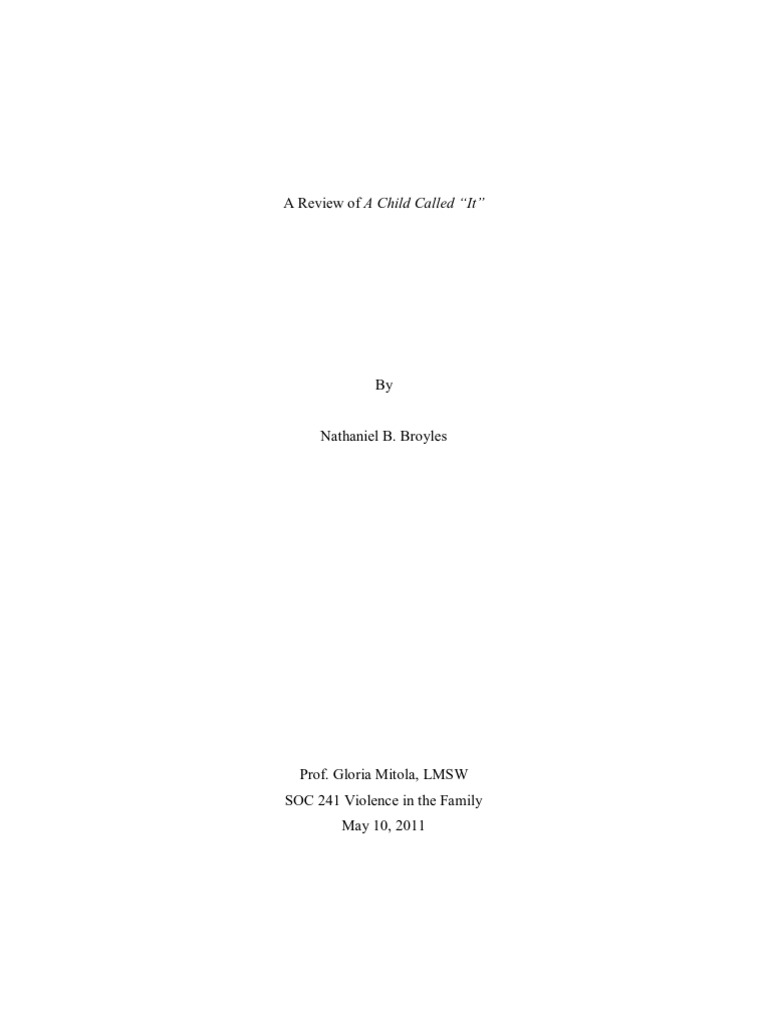 Book Review A Child Called It PDF Child Abuse Violence