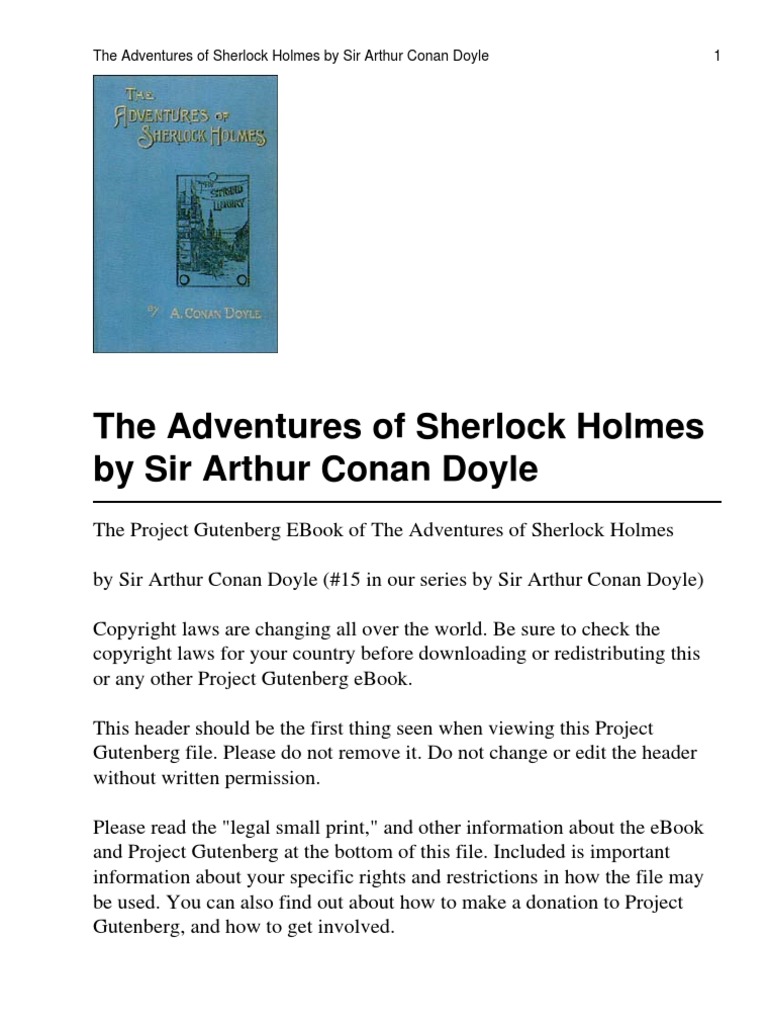 The Adventures of Sherlock Holmes PDF Sherlock Holmes Project Gutenberg pic photo