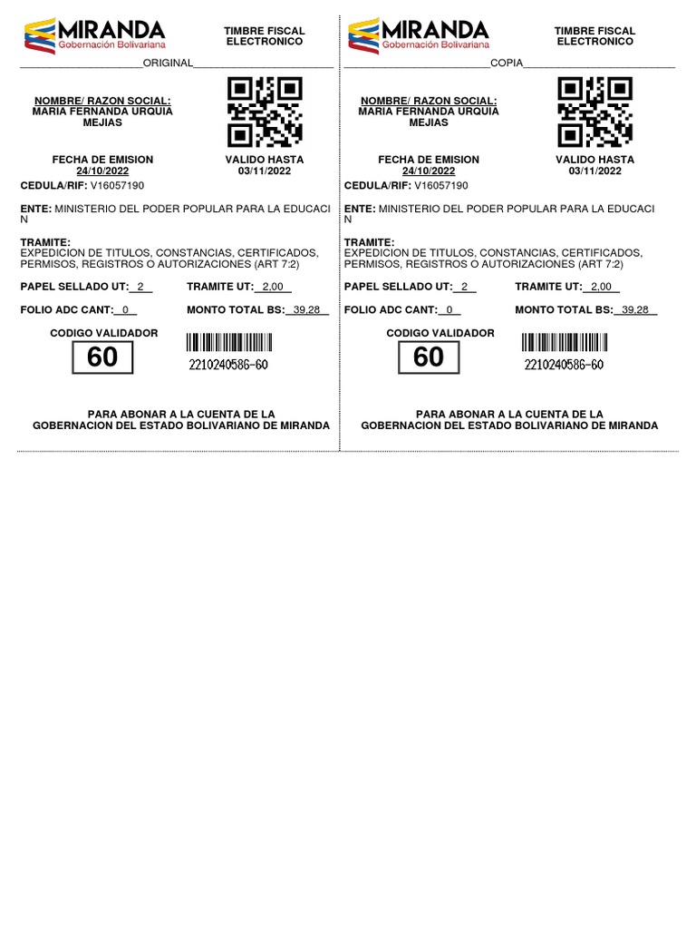 Timbre 24102022 | PDF | Finanzas y dinero