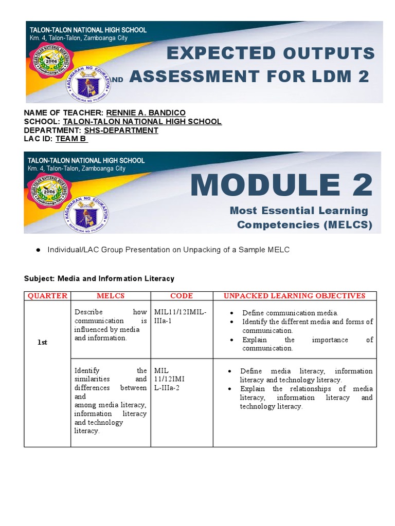 Unpacking MELCs for Media Literacy | PDF | Learning | Educational ...