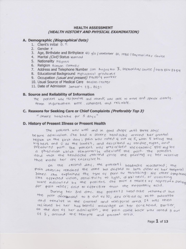 Sample Nursing-Health-History | PDF