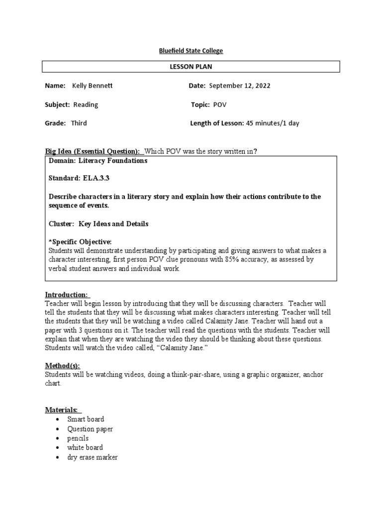 Student Teaching Reading Lesson Plan Pdf Lesson Plan Narration