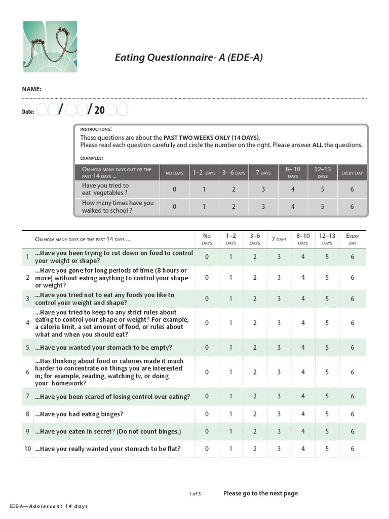 EDE-A Adolescent Eating Questionnaire | PDF