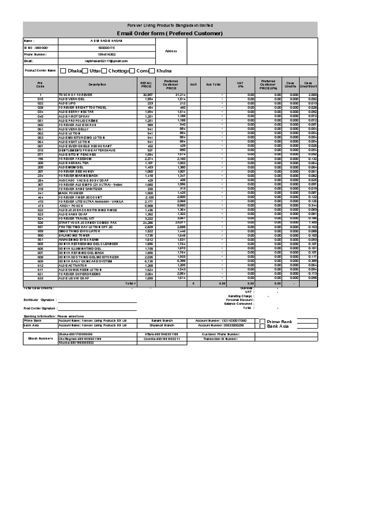 Email Distributor Order Form PDF Skin Care Skin