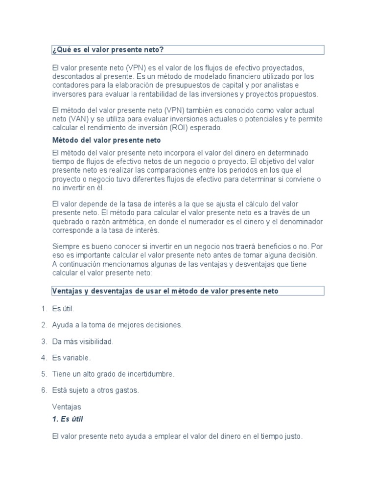Valor Presente Neto: Guía y Cálculo | PDF | Valor presente neto | Dinero