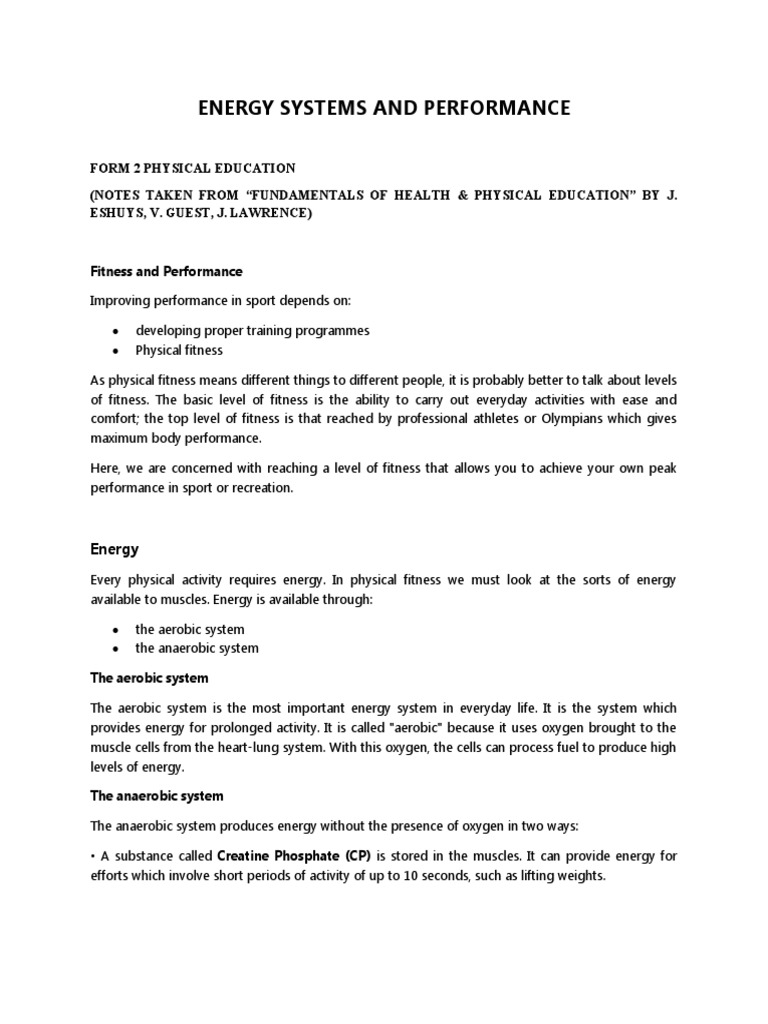 Aerobic and Anaerobic Energy Systems PDF Physical Fitness