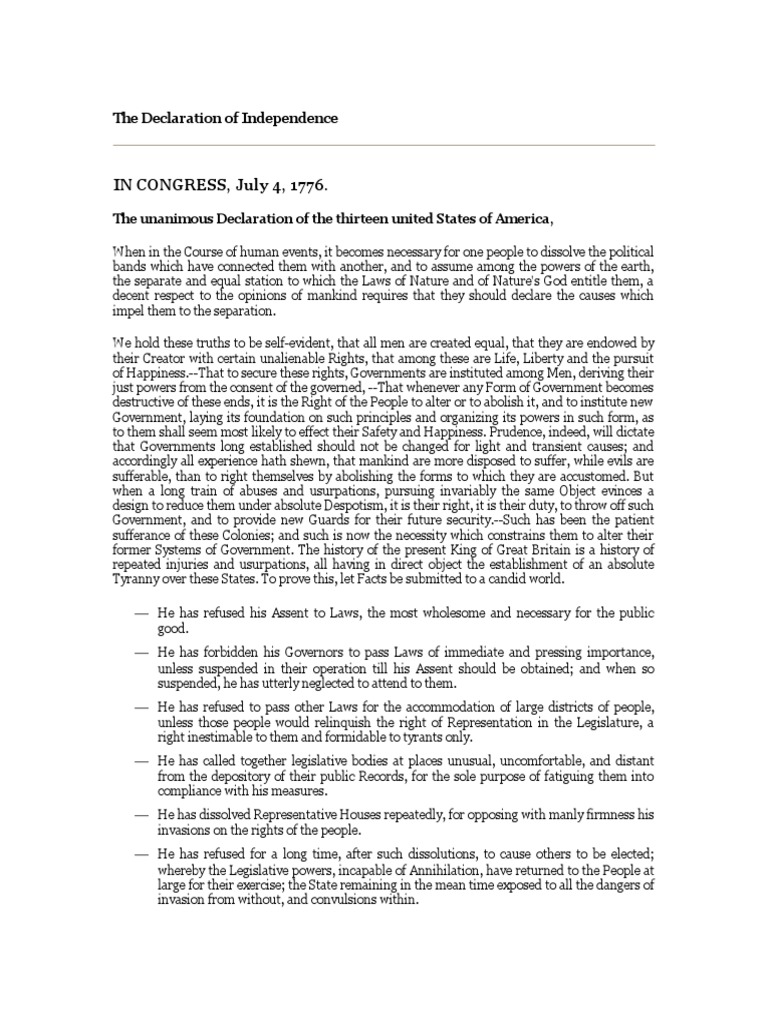 The Declaration of Independence | PDF | Natural And Legal Rights ...
