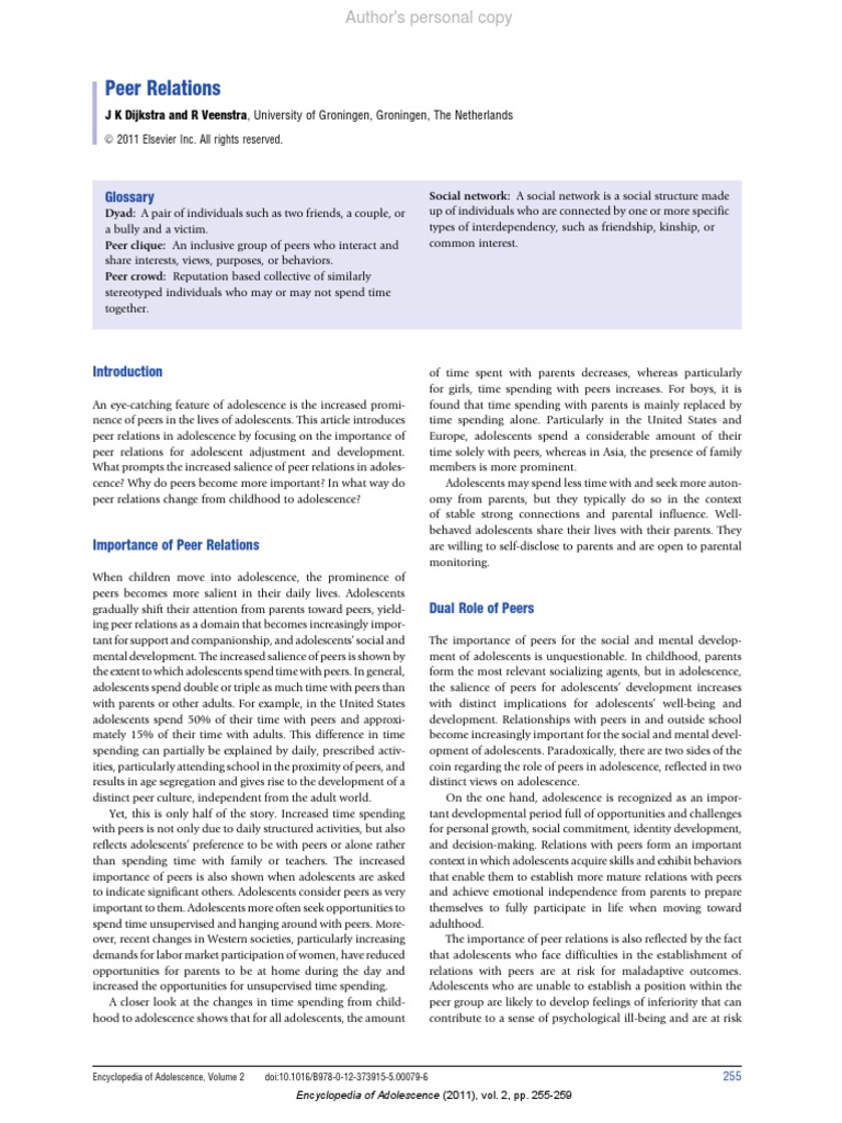 Peer Relations | PDF | Adolescence | Friendship