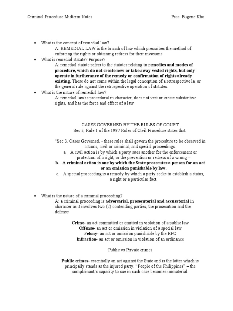 Crim Pro 1 Midterm Notes Pdf Jurisdiction Certiorari