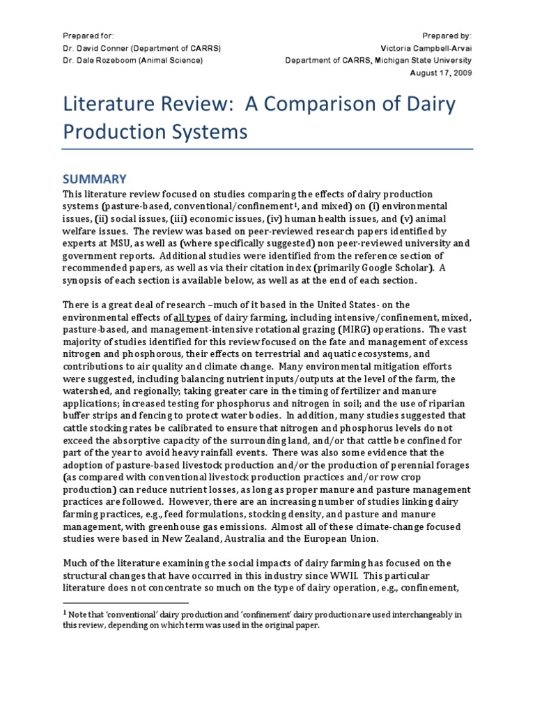 literature review of dairy farming