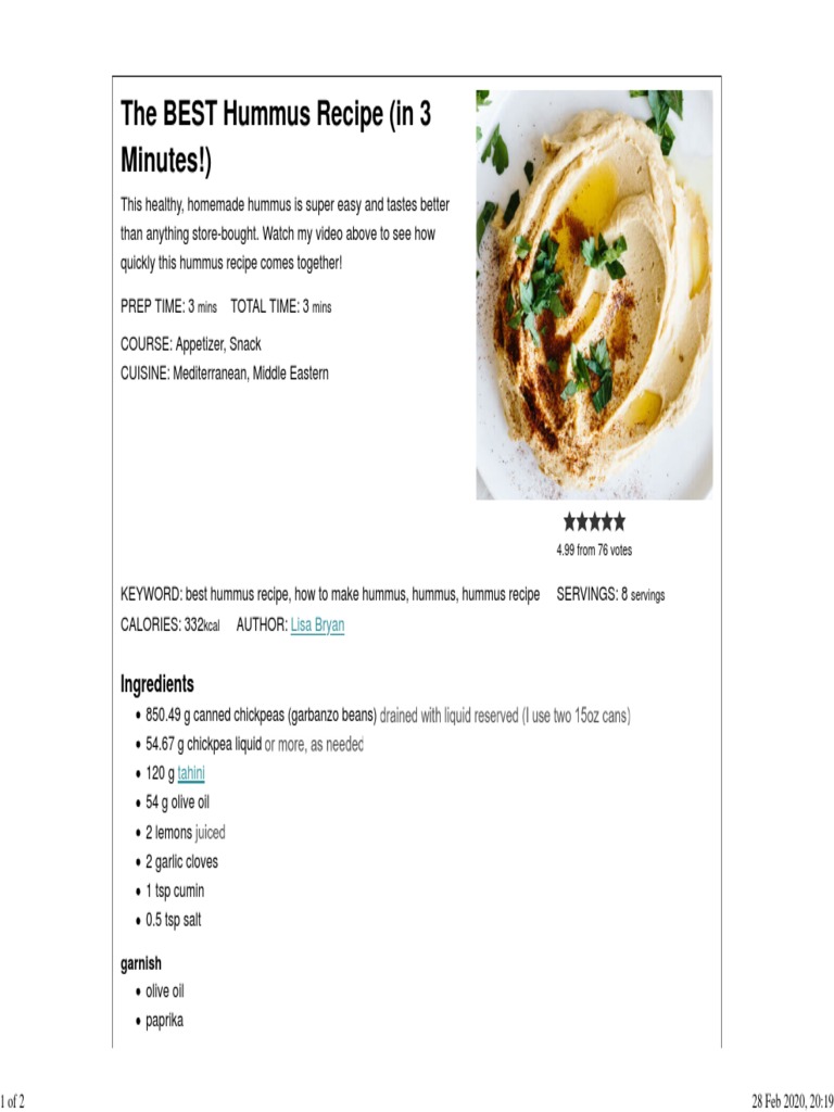 The BEST Hummus Recipe How To Make Hummus in 3 Minutes