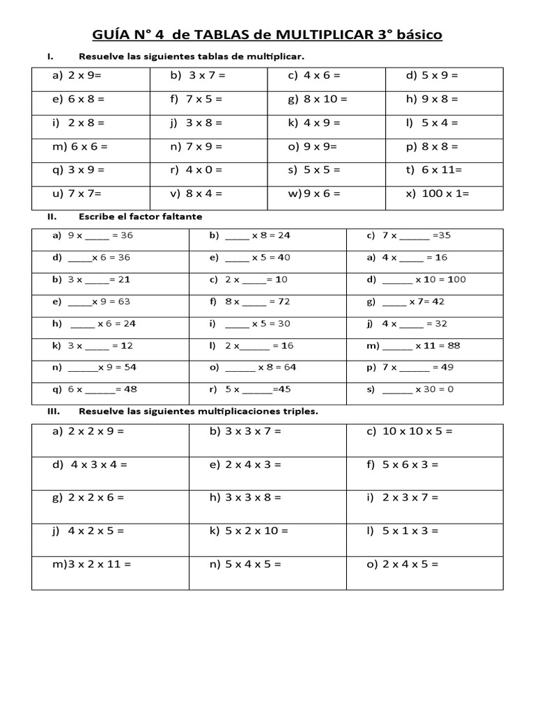 Guia de Tablas Variadas 4 | PDF