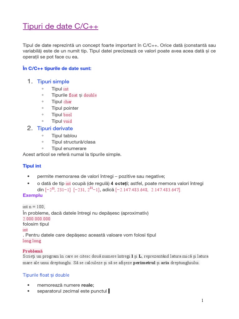 Tipuri de Date C++ | PDF