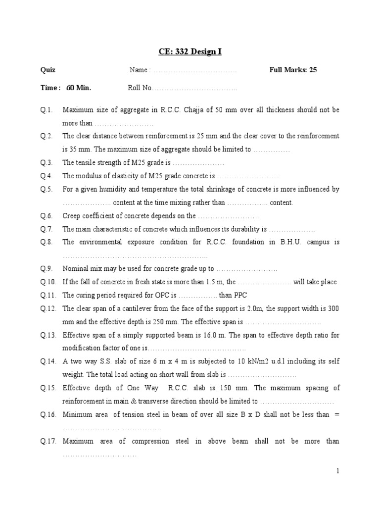 Concrete design quiz pdf