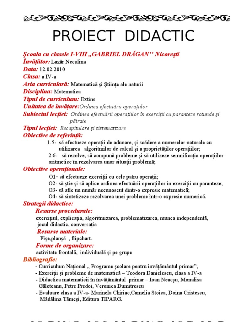 Ordinea Efectuarii Op