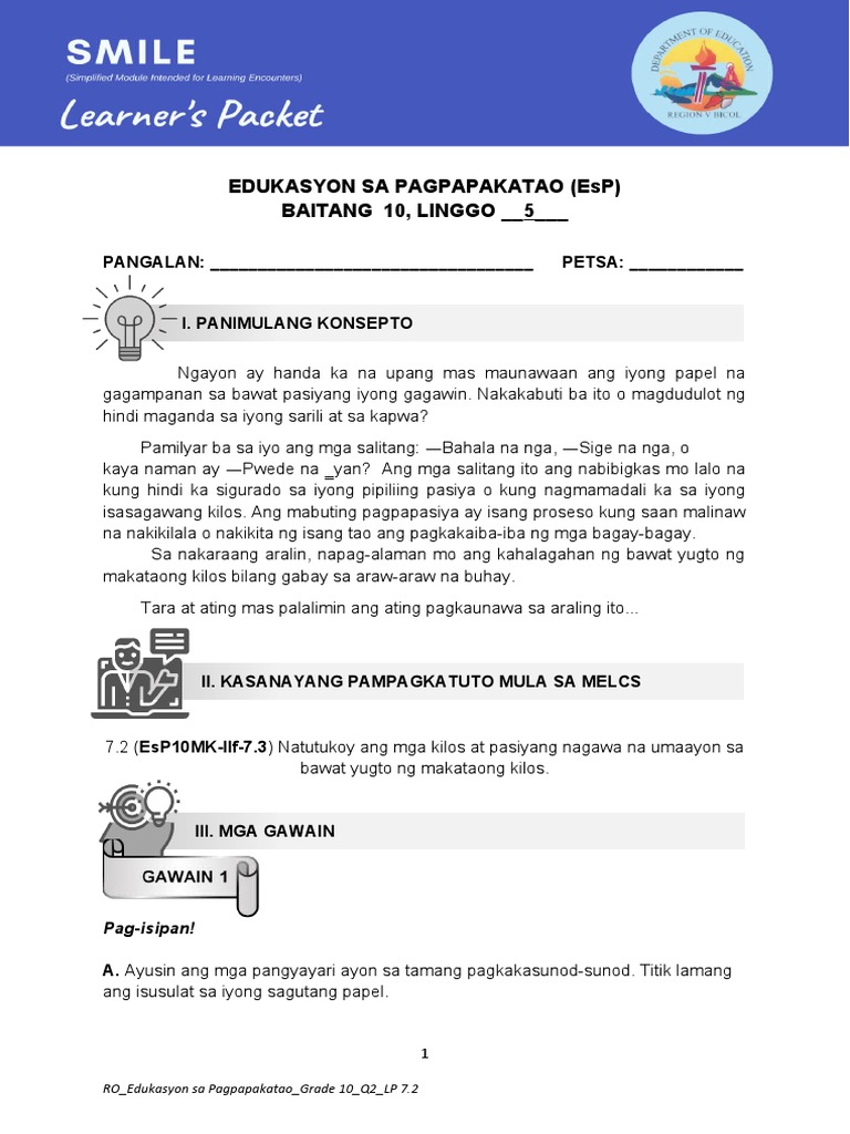 EsP - Grade 10 - Q2 - LP 7.2 | PDF