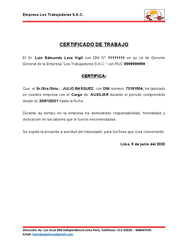 Certificado de Trabajo | PDF