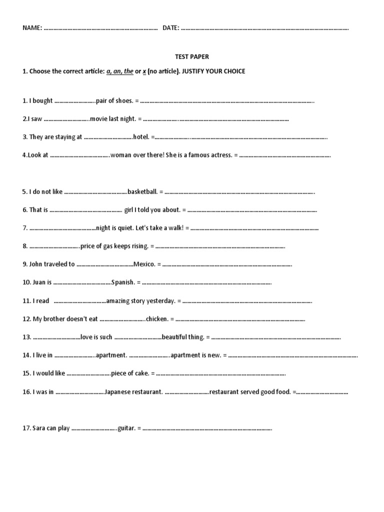 Article Usage Test Paper | PDF