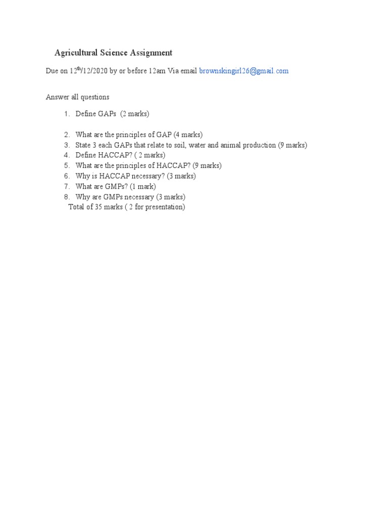 GAP Agricultural Science Assignment | PDF