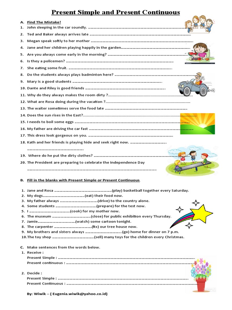Mix Present Simple and Present Continuous Grammar Drills Grammar Guides ...