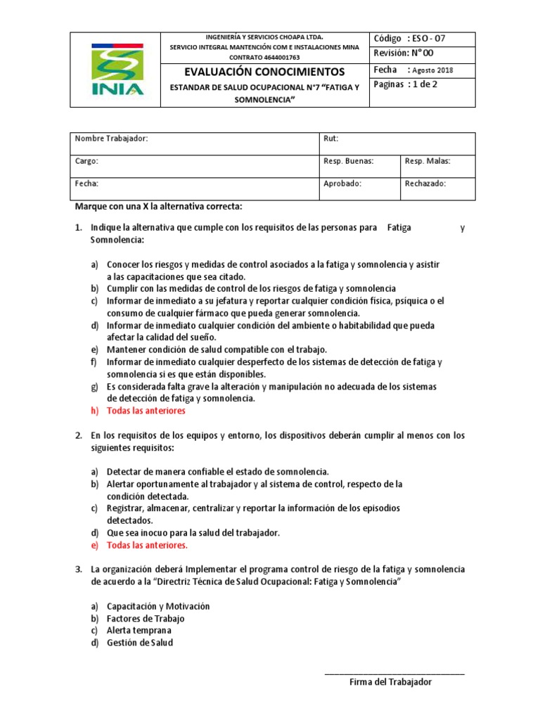 Evaluación de Fatiga y Somnolencia | PDF | Seguridad y salud ocupacional