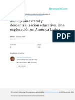 Narodowski y Andrada (2004) Monopolio Estatal y Descentralización Educativa. Una Exploración en América Latina