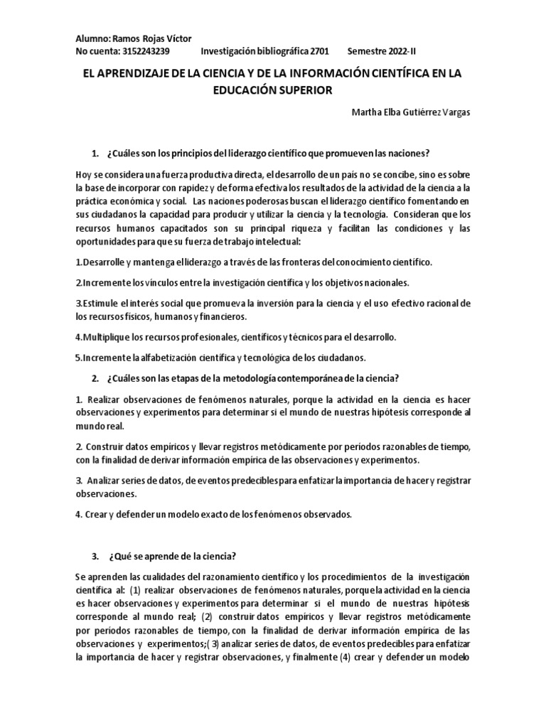El Aprendizaje de La Ciencia y de La Información Científica en La ...