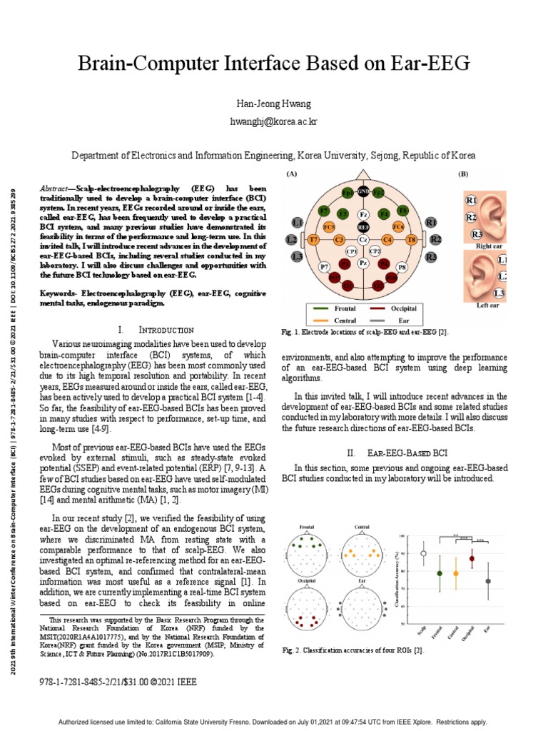 Brain Computer Interface Based On Ear EEG | PDF ...