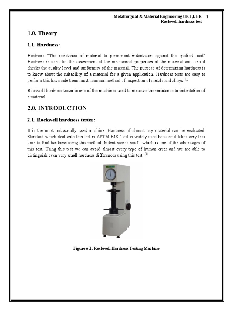 Rockwell Hardness Test PDF Hardness Materials